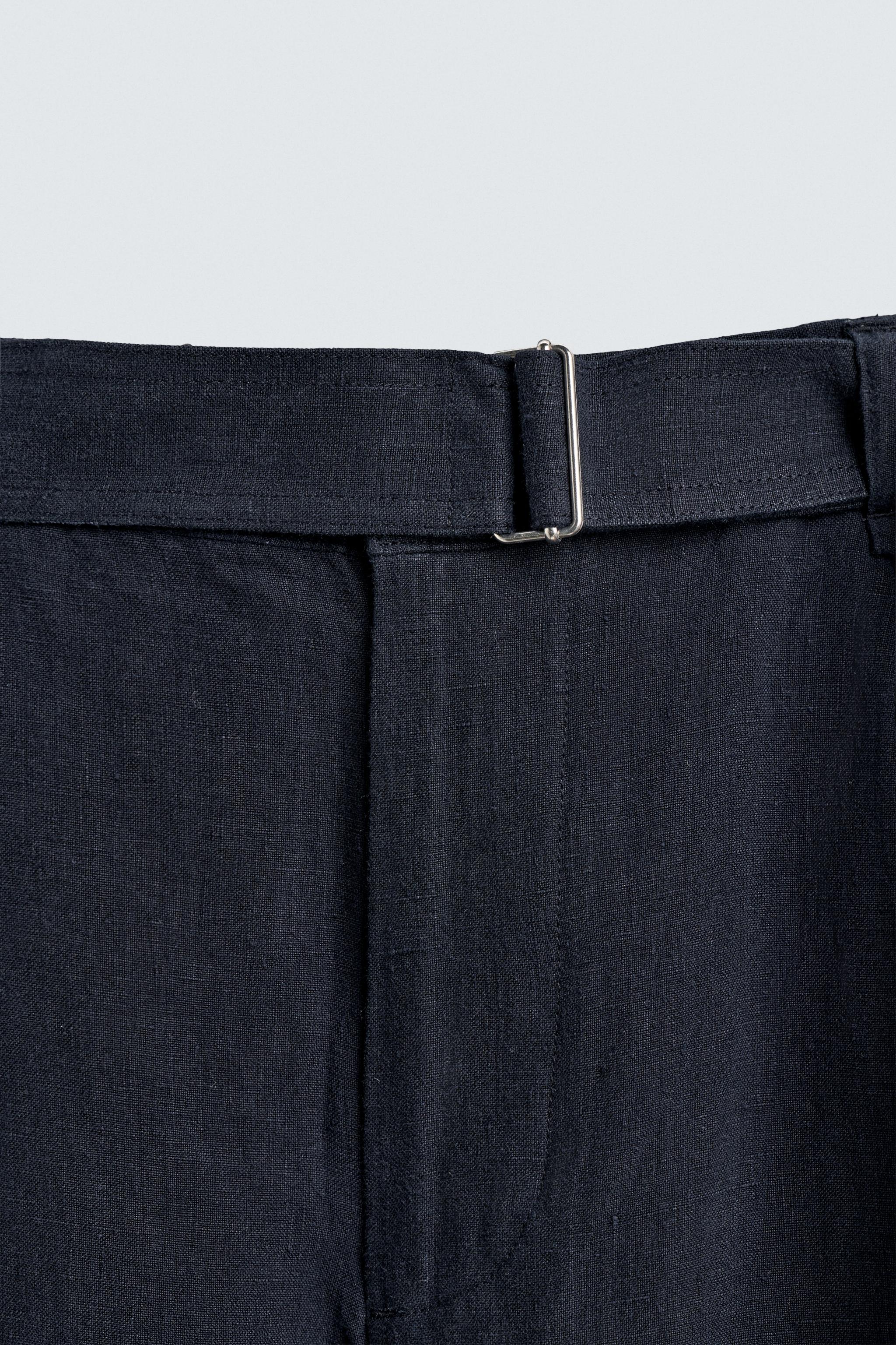 RELAXED FIT 100% LINEN BELTED PANTS